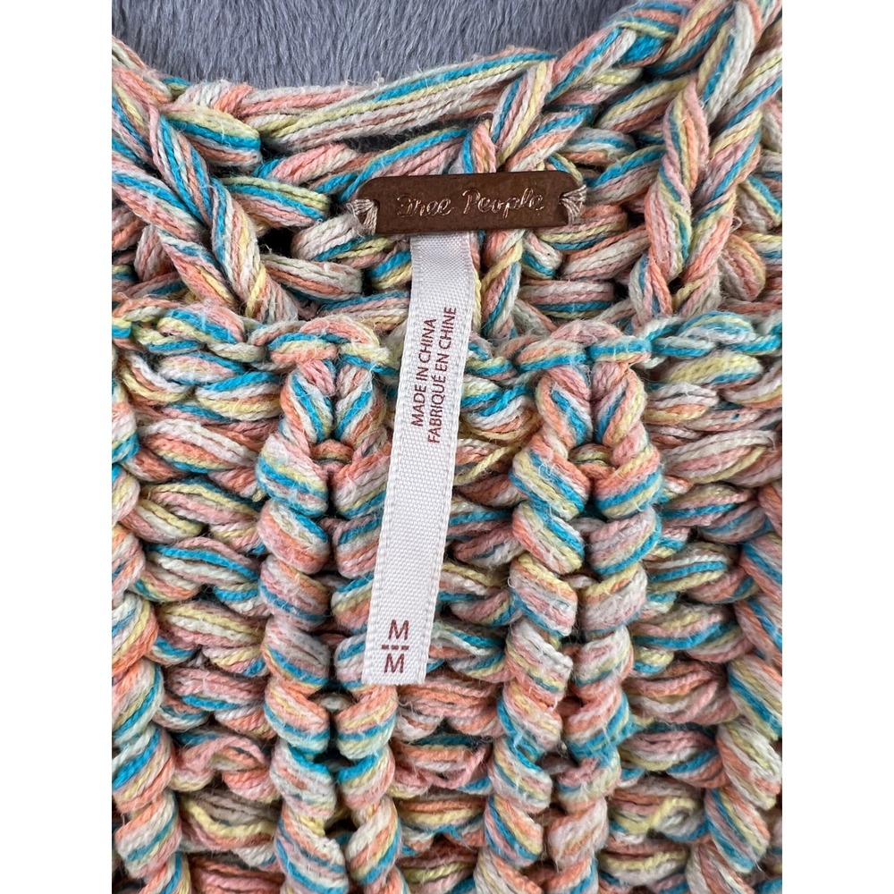 Free People Multi Color Chunky Knit Sweater Vest V-Neck Pastel Boho Sleeveless M